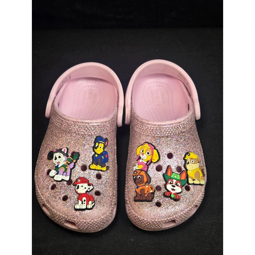Crocs Kids Purple Glitter Paw Patrol Charms Clogs Size C10 Sparkly Shoes